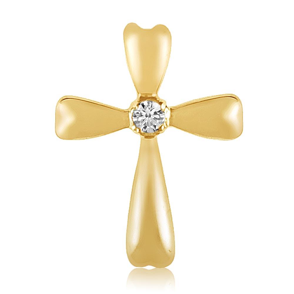 14K Yellow Gold Diamond Cross Pendant