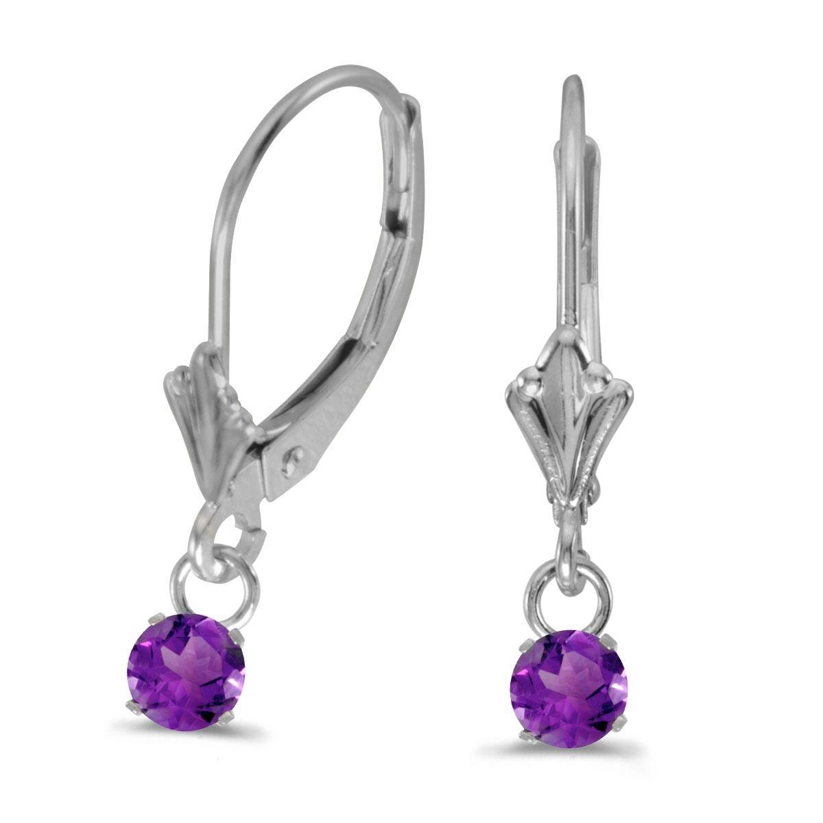 10k White Gold 5mm Round Genuine Amethyst Lever-back Earrings 0.9 CTW