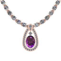 22.22 Ctw Amethyst And Diamond I2/I3 14K Rose Gold Pendant Necklace