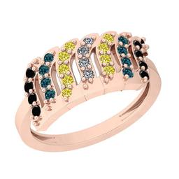 0.40 Ctw I1/I2 Treated Fancy Black ,Yellow,Blue,White Diamond 14K Rose Gold Ring