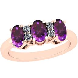 1.19 Ctw Amethyst And Diamond I2/I3 14K Rose Gold three Stone Ring