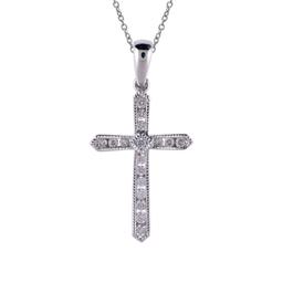 14K White Gold Diamond  Cross Pendant