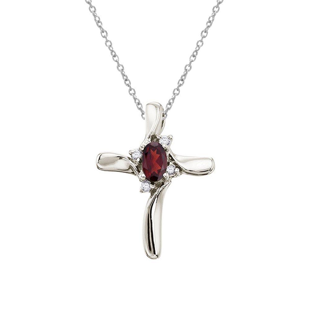 14K White Gold Garnet and Diamond Cross Pendant