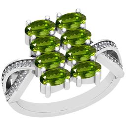 2.21 Ctw Peridot And Diamond I2/I3 14K White Gold Ring