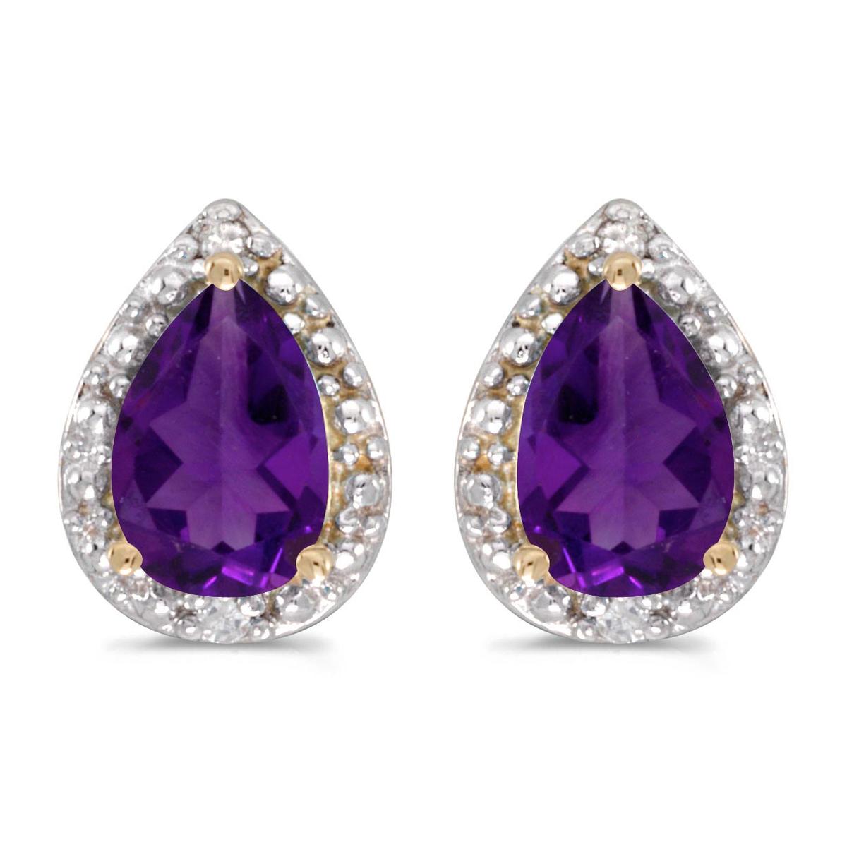 10k Yellow Gold Pear Amethyst And Diamond Earrings 0.88 CTW