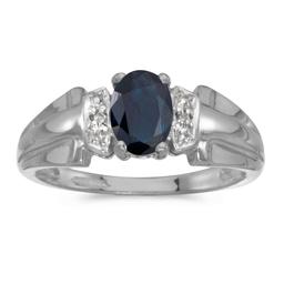 14k White Gold Oval Sapphire And Diamond Ring 0.81 CTW