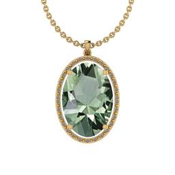 Certified 19.63 Ctw Green Amethyst And Diamond I1/I2 10K Yellow Gold Pendant