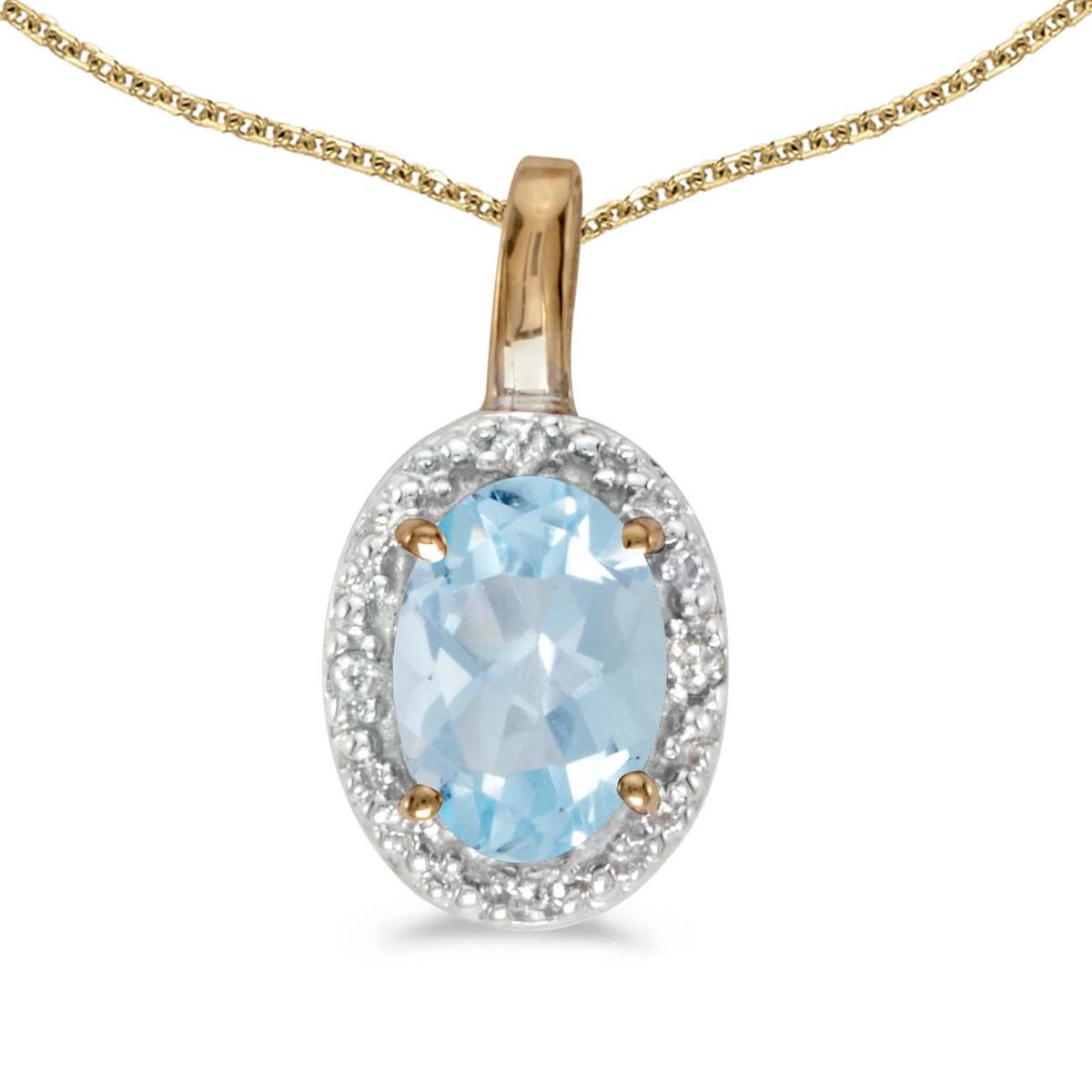 14k Yellow Gold Oval Aquamarine And Diamond Pendant