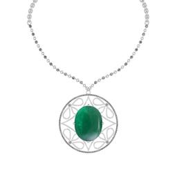 58.57 Ctw VS/SI1 Emerald And Diamond 14k White Gold Victorian Style Necklace