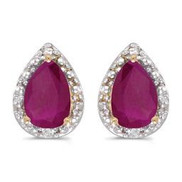 10k Yellow Gold Pear Ruby And Diamond Earrings 1.02 CTW