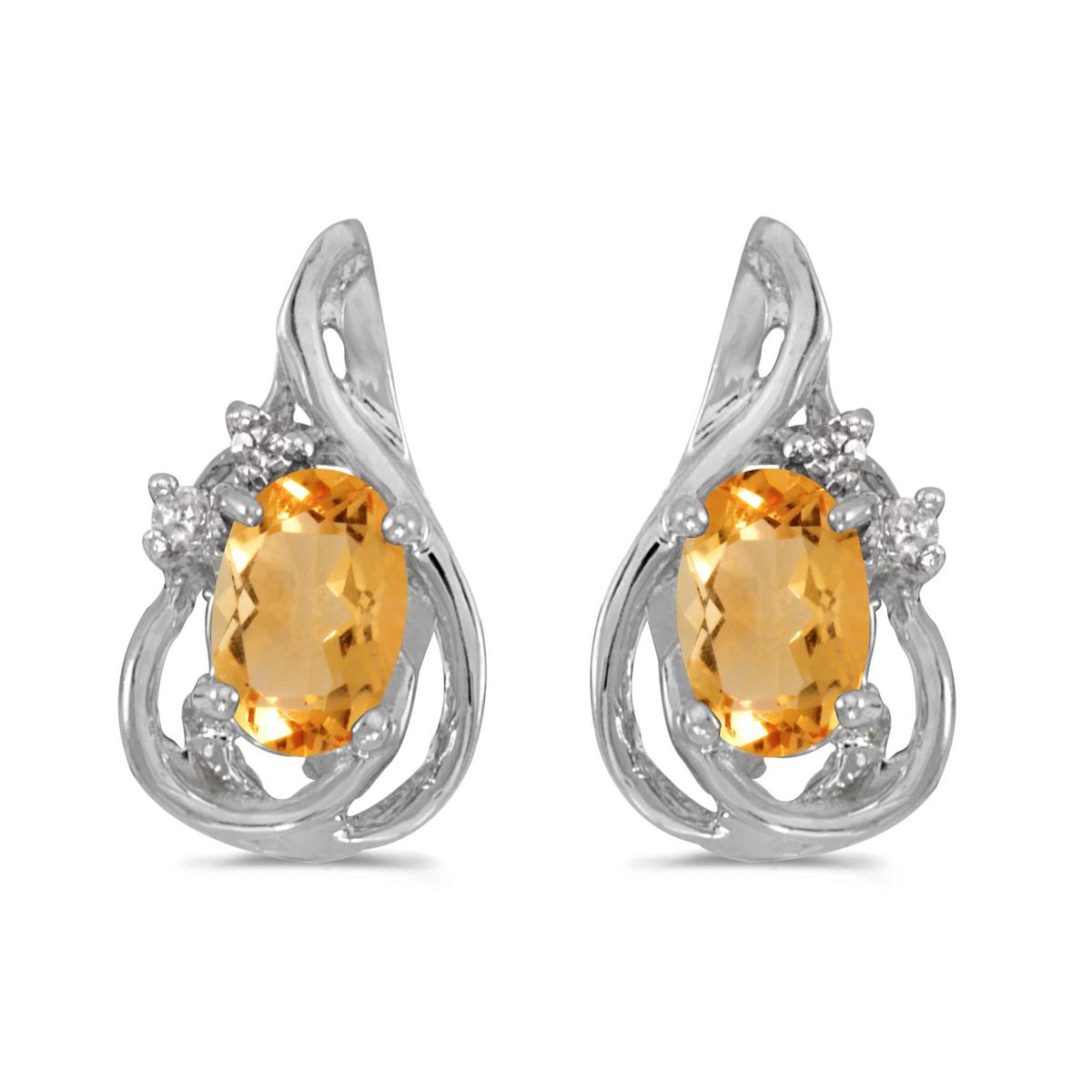 14k White Gold Oval Citrine And Diamond Teardrop Earrings 0.66 CTW