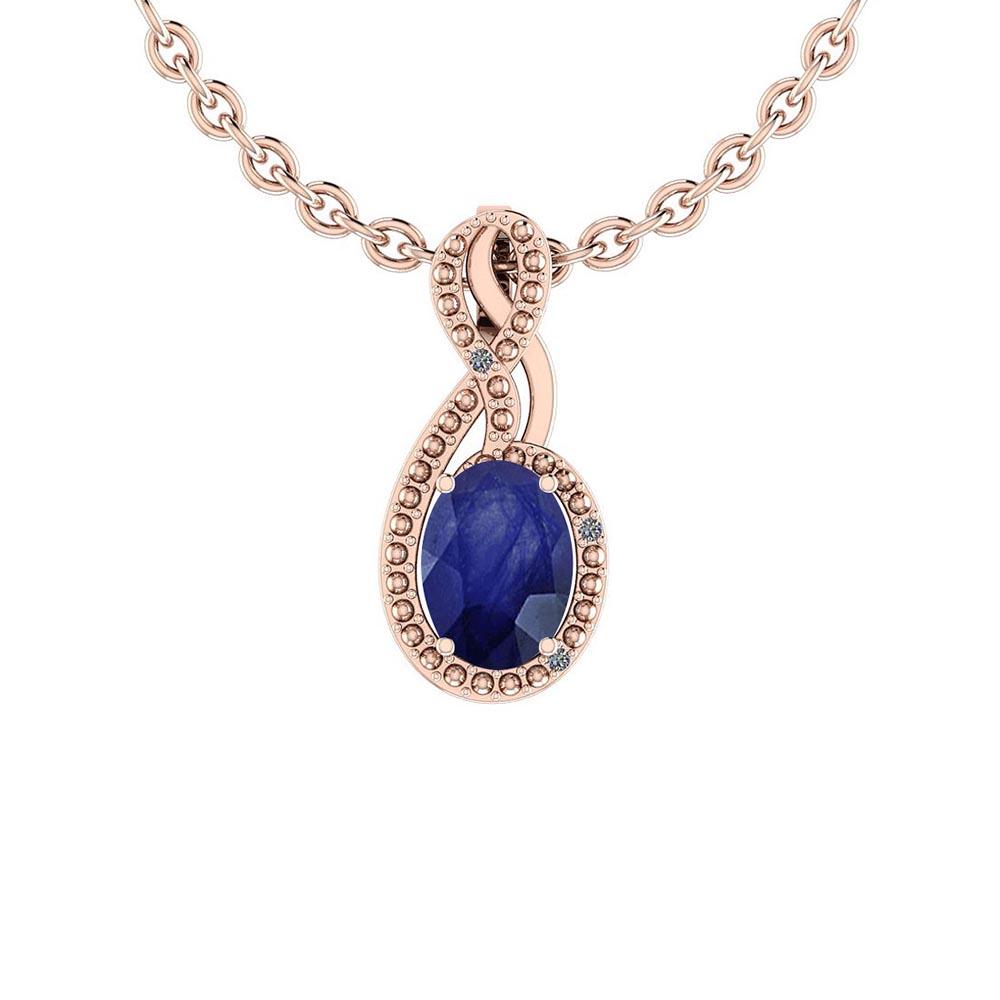 1.27 Ctw VS/SI1 Blue Sapphire And Diamond 14K Rose Gold Pendant