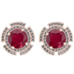 4.44 Ctw I2/I3 Ruby And Diamond 14K Rose Gold Stud Earrings