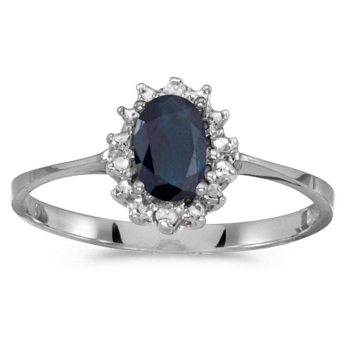 Certified 10k White Gold Oval Sapphire And Diamond Ring 0.41 CTW