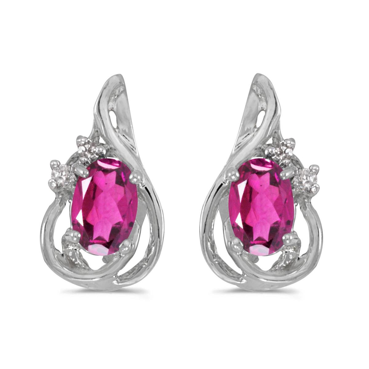 Certified 14k White Gold Oval Pink Topaz And Diamond Teardrop Earrings 0.9 CTW