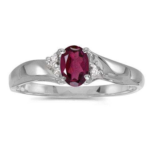 Certified 14k White Gold Oval Rhodolite Garnet And Diamond Ring