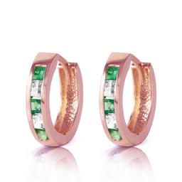 1.26 Carat 14K Solid Rose Gold Hoop Earrings Natural Emerald Rose Topaz