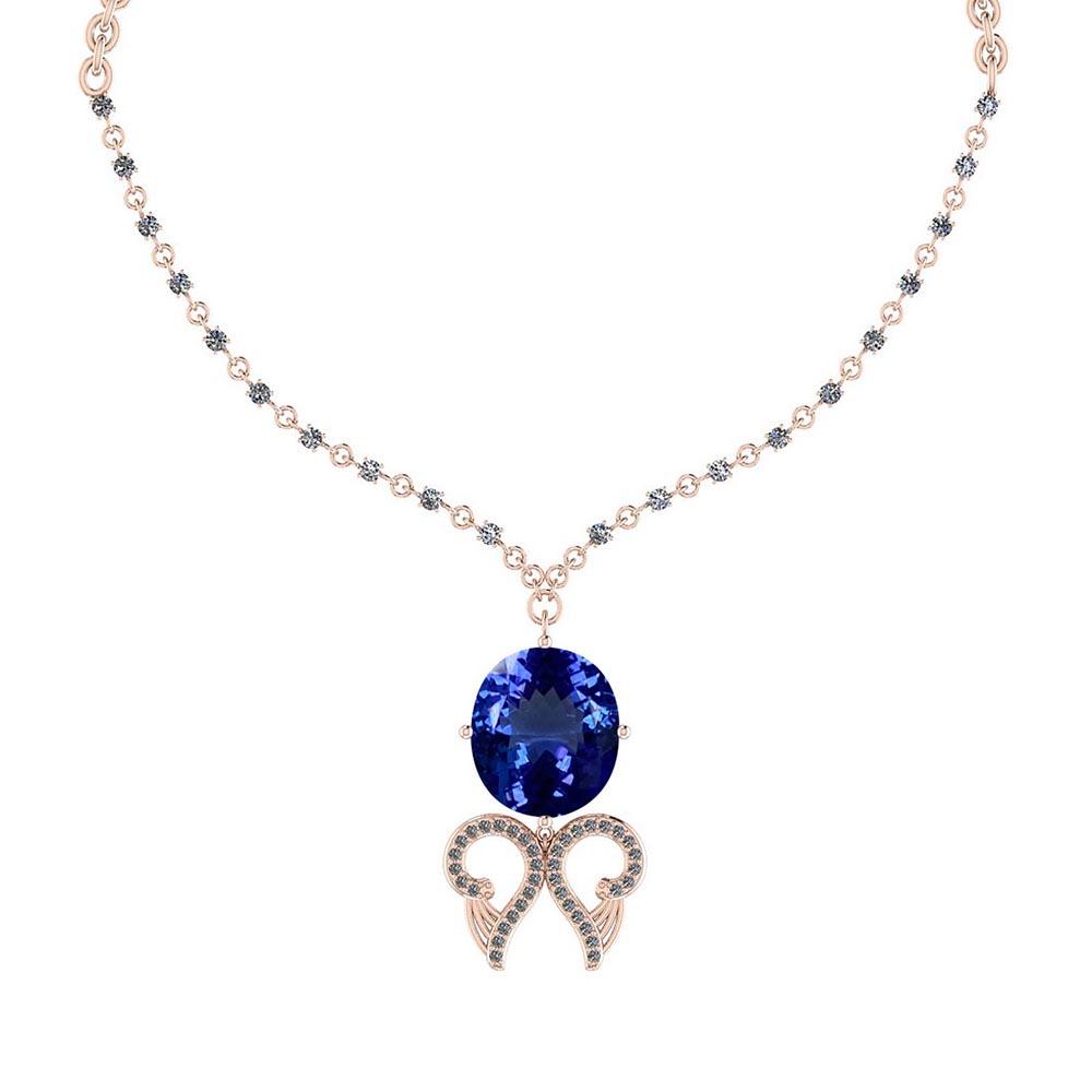 8.83 Ctw VS/SI1 Tanzanite And Diamond 14k Rose Gold Victorian Style Necklace