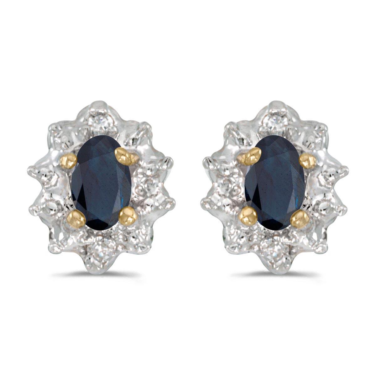 Certified 14k Yellow Gold Oval Sapphire And Diamond Earrings