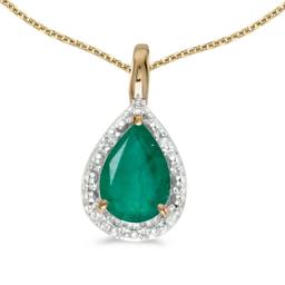 Certified 10k Yellow Gold Pear Emerald Pendant 0.64 CTW