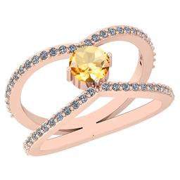 0.88 Ctw Citrine And Diamond I2/I310K Rose Gold Vintage Style Ring