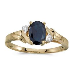 Certified 10k Yellow Gold Oval Sapphire And Diamond Ring