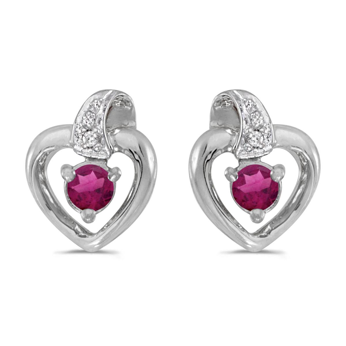 Certified 14k White Gold Round Rhodolite Garnet And Diamond Heart Earrings 0.25 CTW