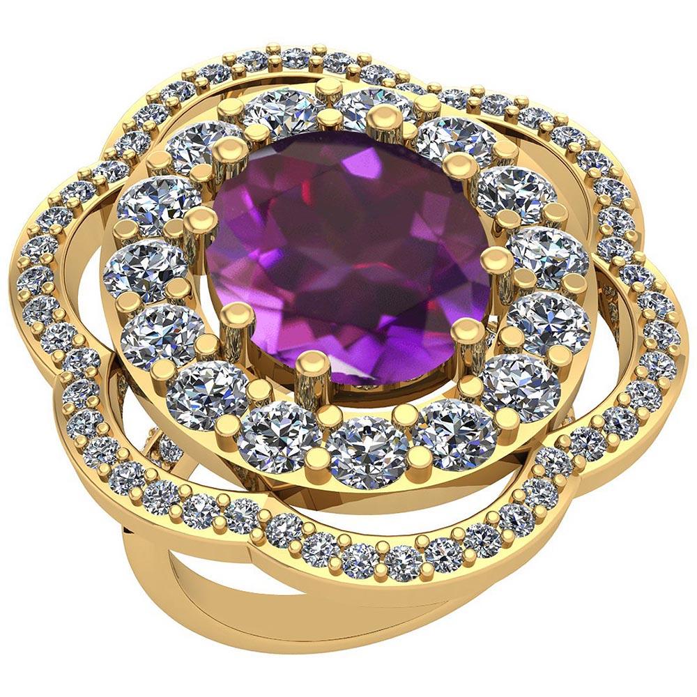 10.06 Ctw Amethyst And Diamond SI2/I1 14k Yellow Gold Victorian Style Ring