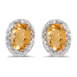 Certified 14k Yellow Gold Oval Citrine And Diamond Earrings