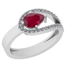 0.91 Ctw Ruby And Diamond I2/I3 14K White Gold Vintage Style Ring