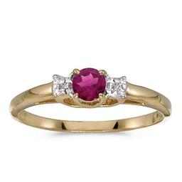 Certified 14k Yellow Gold Round Rhodolite Garnet And Diamond Ring