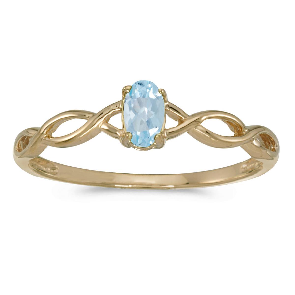 Certified 10k Yellow Gold Oval Aquamarine Ring 0.14 CTW