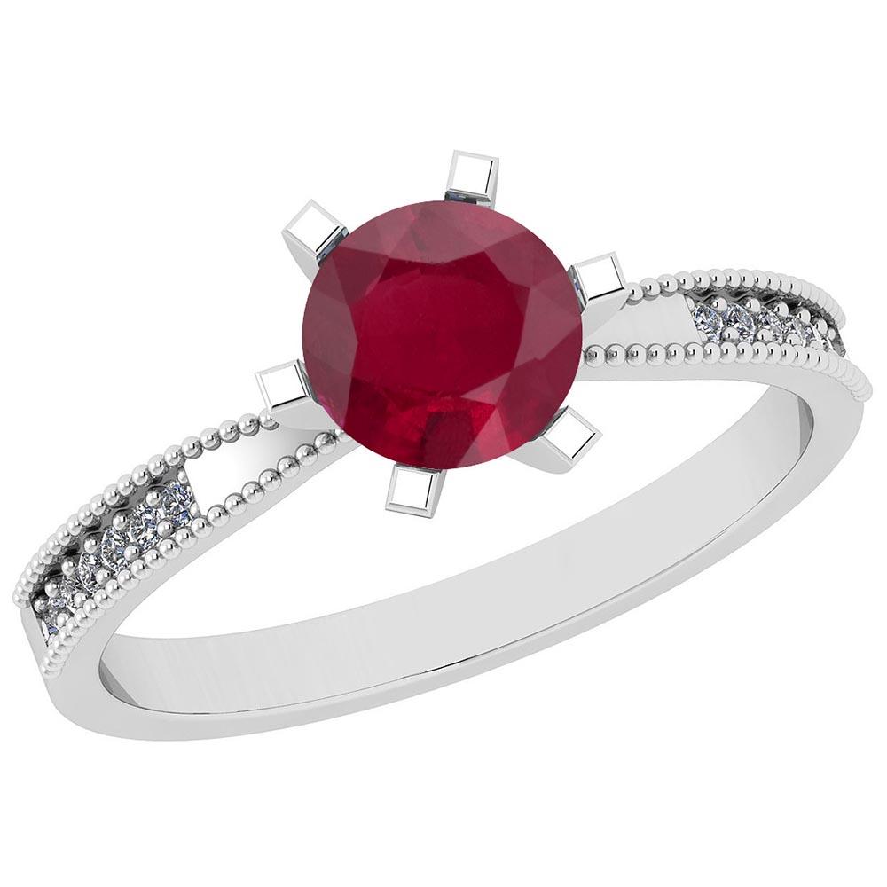 0.66 Ctw VS/SI1 Ruby And Diamond 14K White Gold Ring