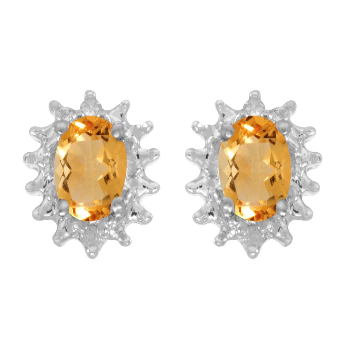 Certified 14k White Gold Oval Citrine And Diamond Earrings 0.66 CTW