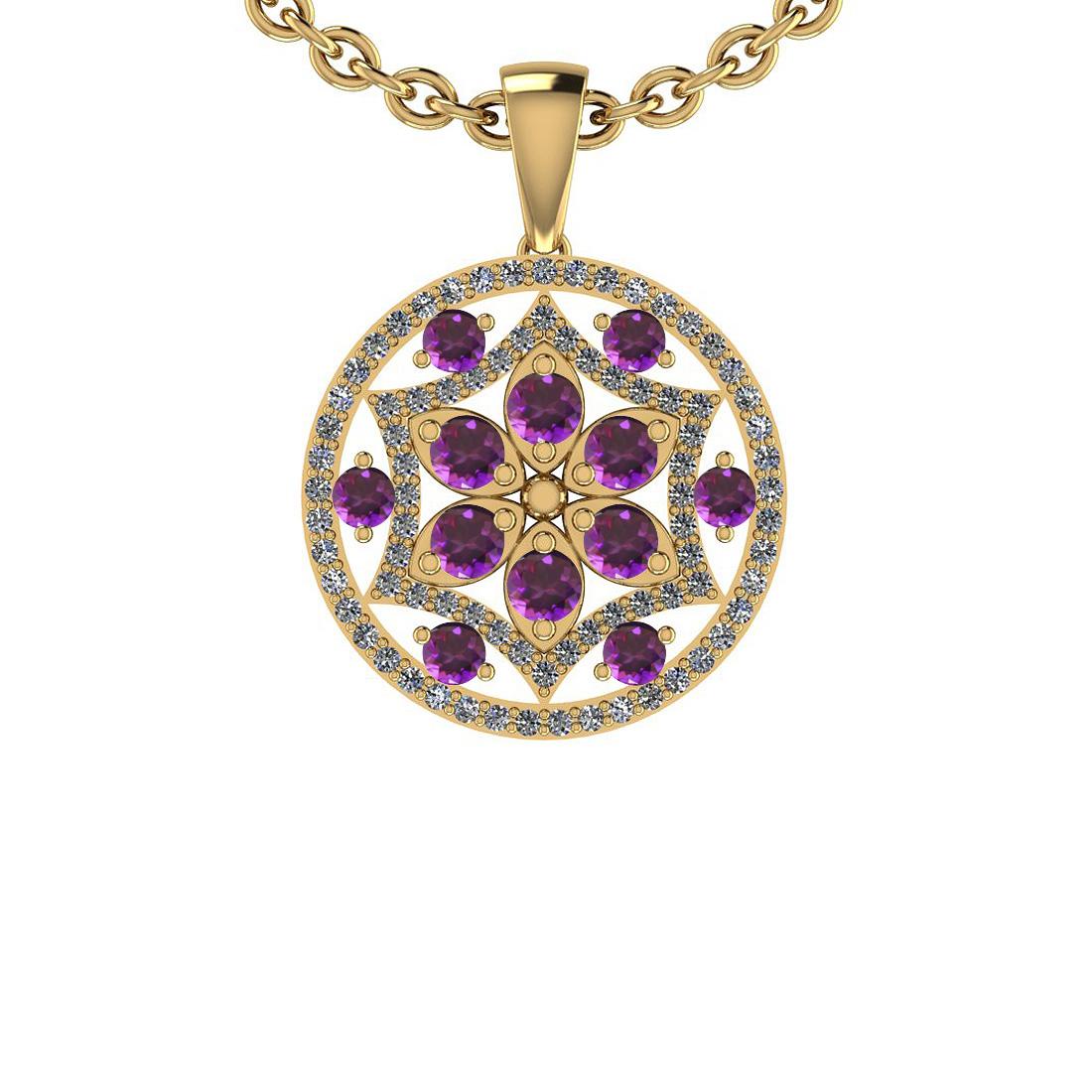 1.75 Ctw I1/I2Amethyst And Diamond 10K Yellow Gold Pendant