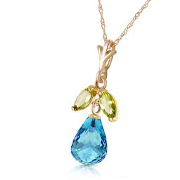 1.7 CTW 14K Solid Gold Bluest Crest Blue Topaz Peridot Necklace