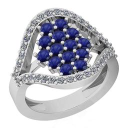 1.57 Ctw VS/SI1 Blue Sapphire And Diamond Platinum Ring