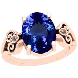 3.97 Ctw VS/SI1 Tanzanite And Diamond Platinum 14K Rose Gold Plated Vintage Style Ring