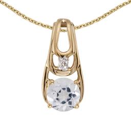 Certified 14k Yellow Gold Round White Topaz And Diamond Pendant