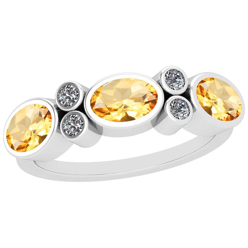 1.64 Ctw Citrine And Diamond I2/I3 14K White Gold three Stone Ring