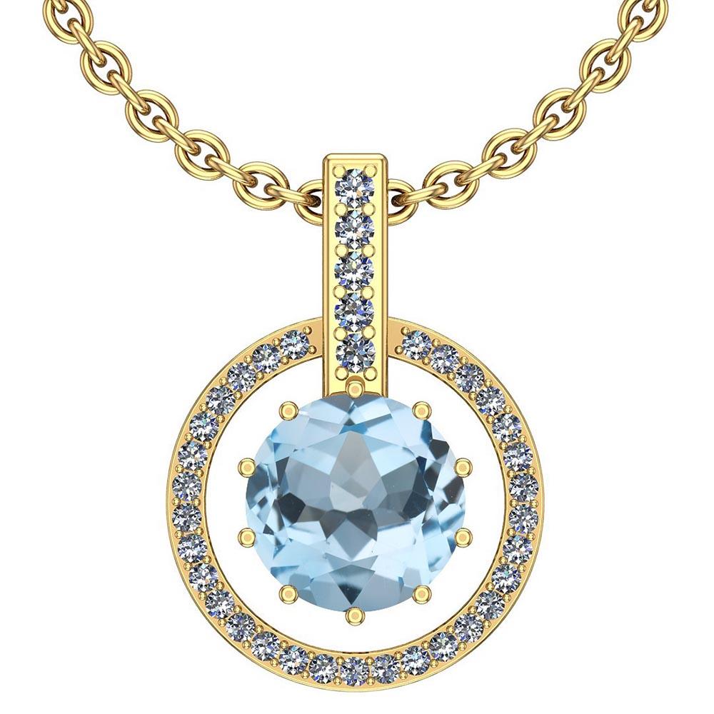 Certified 48.43 Ctw I2/I3 Blue Topaz And Diamond 14K Yellow Gold Pendant