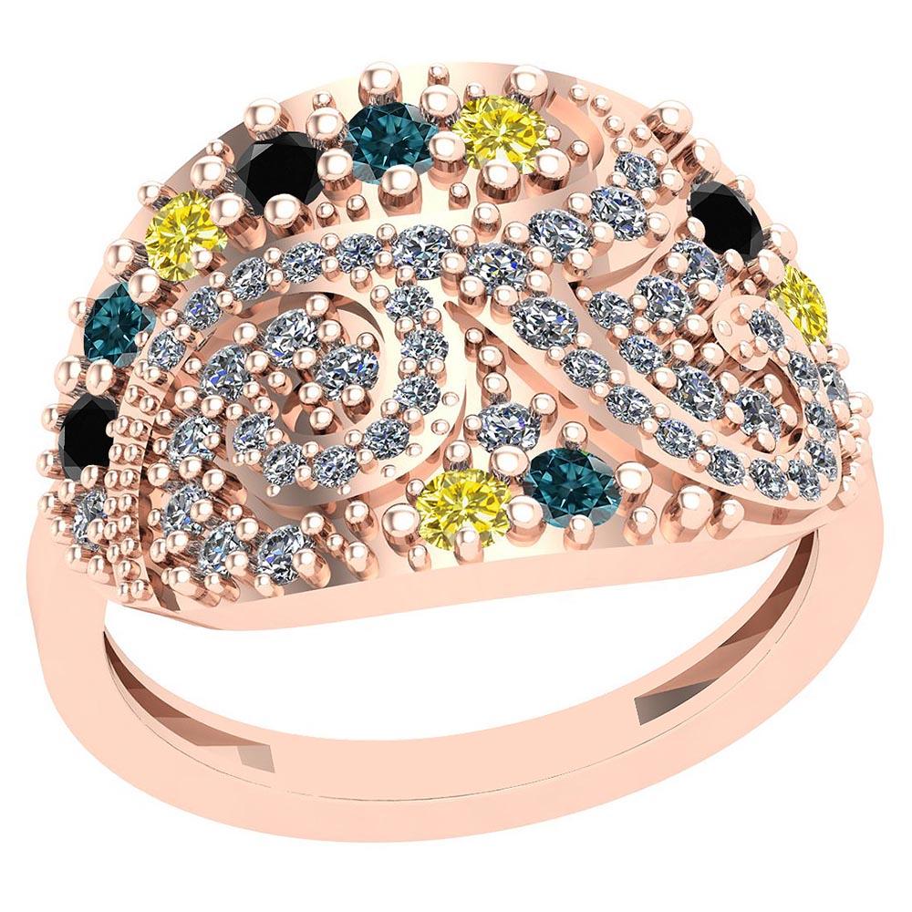 0.90 Ctw SI2/I1 Treated Fancy Blue ,Black,Yellow And White Diamond 14K Rose Gold Ring