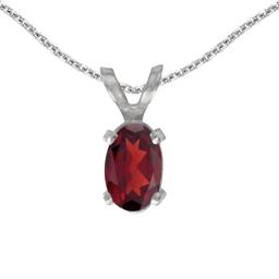 Certified 14k White Gold Oval Garnet Pendant