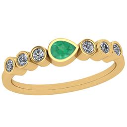 0.51 Ctw Emerald And Diamond I2/I3Style Bezel Set 14K Yellow Gold Band Ring