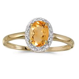 Certified 14k Yellow Gold Oval Citrine And Diamond Ring