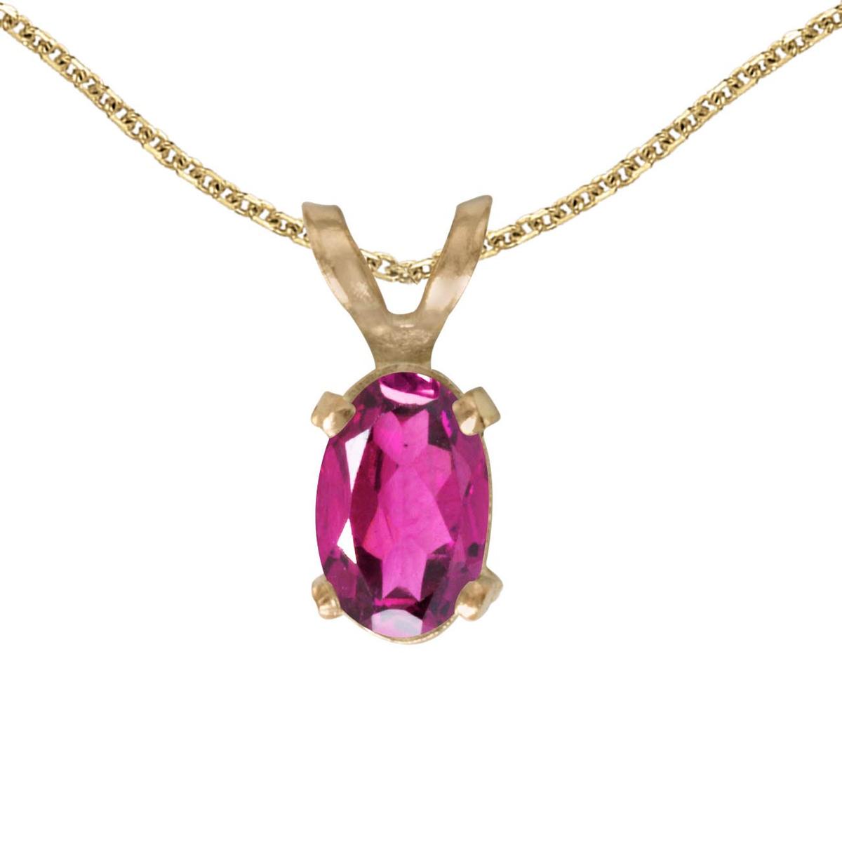 Certified 14k Yellow Gold Oval Pink Topaz Pendant