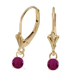 Certified 14k Yellow Gold 5mm Round Genuine Ruby Lever-back Earrings