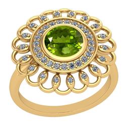 1.49 Ctw Peridot And Diamond I2/I3 10k Yellow Gold Vintage Style Ring