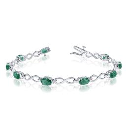 Certified 10K White Gold Oval Emerald and Diamond Bracelet 2.82 CTW
