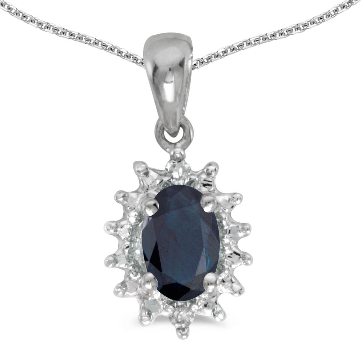 Certified 14k White Gold Oval Sapphire And Diamond Pendant